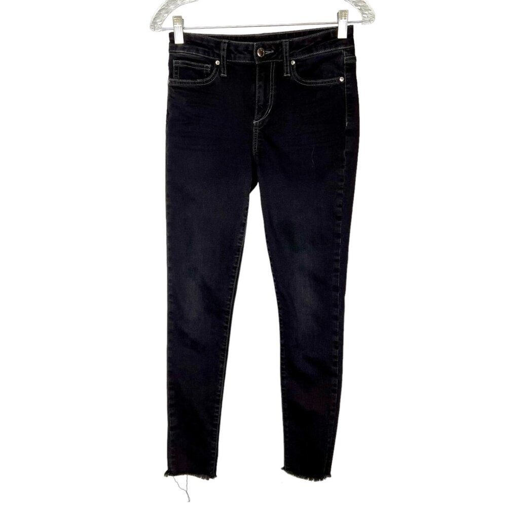 Joes Jeans Womens Flawless Mid Rise Skinny Ankle Jeans Black Raw Hem size 26